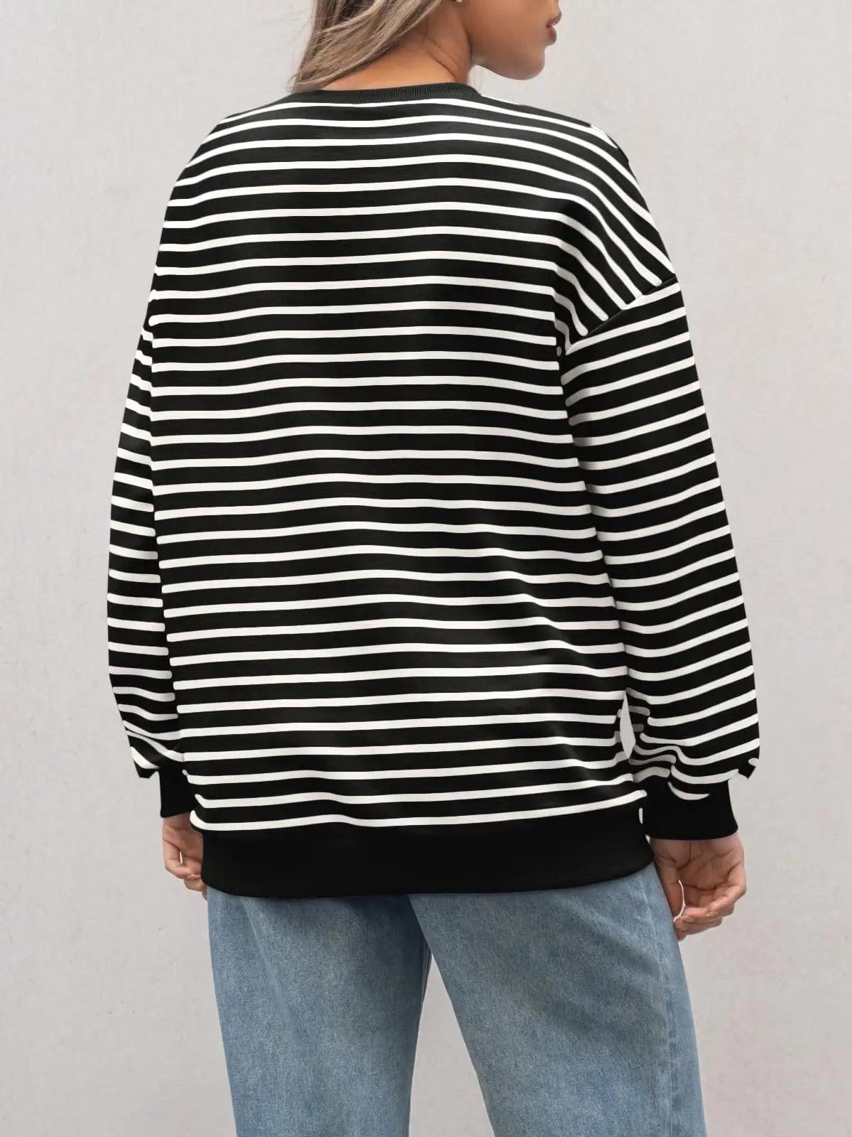 Pullovers Sweatshirts- Casual Stripes Oversized Pullover- - IndioGear.com