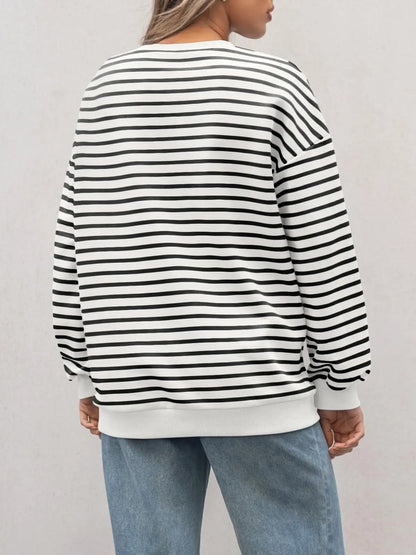 Pullovers Sweatshirts- Casual Stripes Oversized Pullover- - IndioGear.com