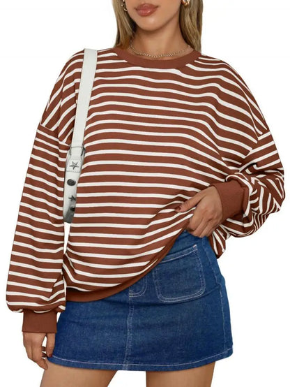 Pullovers Sweatshirts- Casual Stripes Oversized Pullover- - IndioGear.com