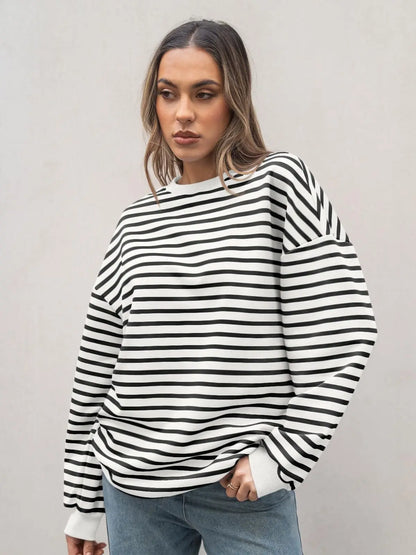 Pullovers Sweatshirts- Casual Stripes Oversized Pullover- - IndioGear.com