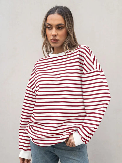 Pullovers Sweatshirts- Casual Stripes Oversized Pullover- - IndioGear.com