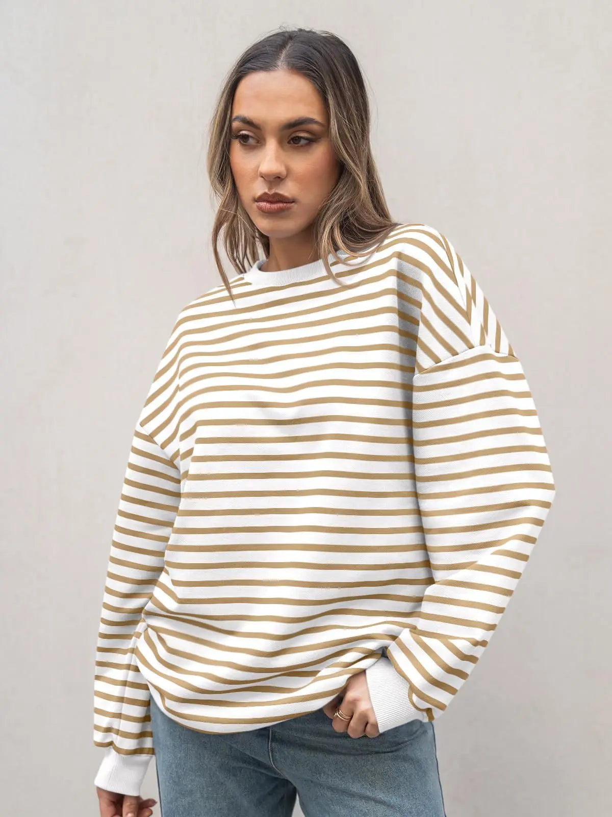 Pullovers Sweatshirts- Casual Stripes Oversized Pullover- - IndioGear.com