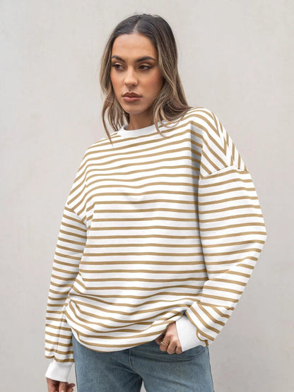 Pullovers Sweatshirts- Casual Stripes Oversized Pullover- - IndioGear.com