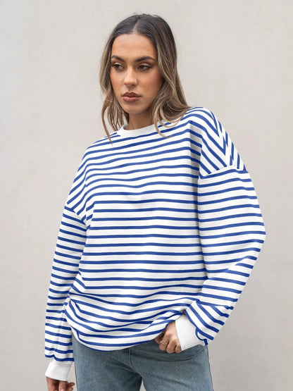 Pullovers Sweatshirts- Casual Stripes Oversized Pullover- - IndioGear.com