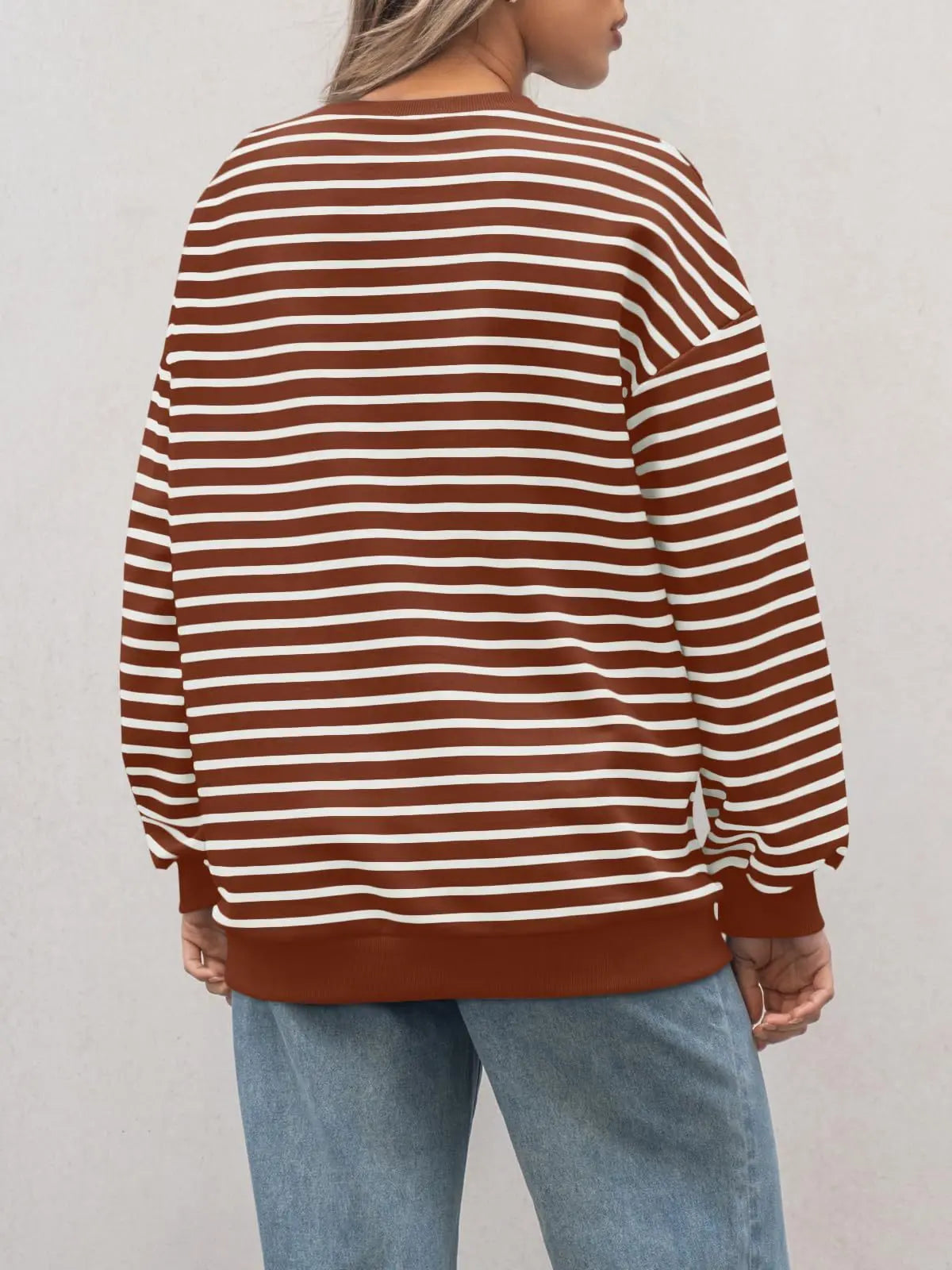 Pullovers Sweatshirts- Casual Stripes Oversized Pullover- - IndioGear.com