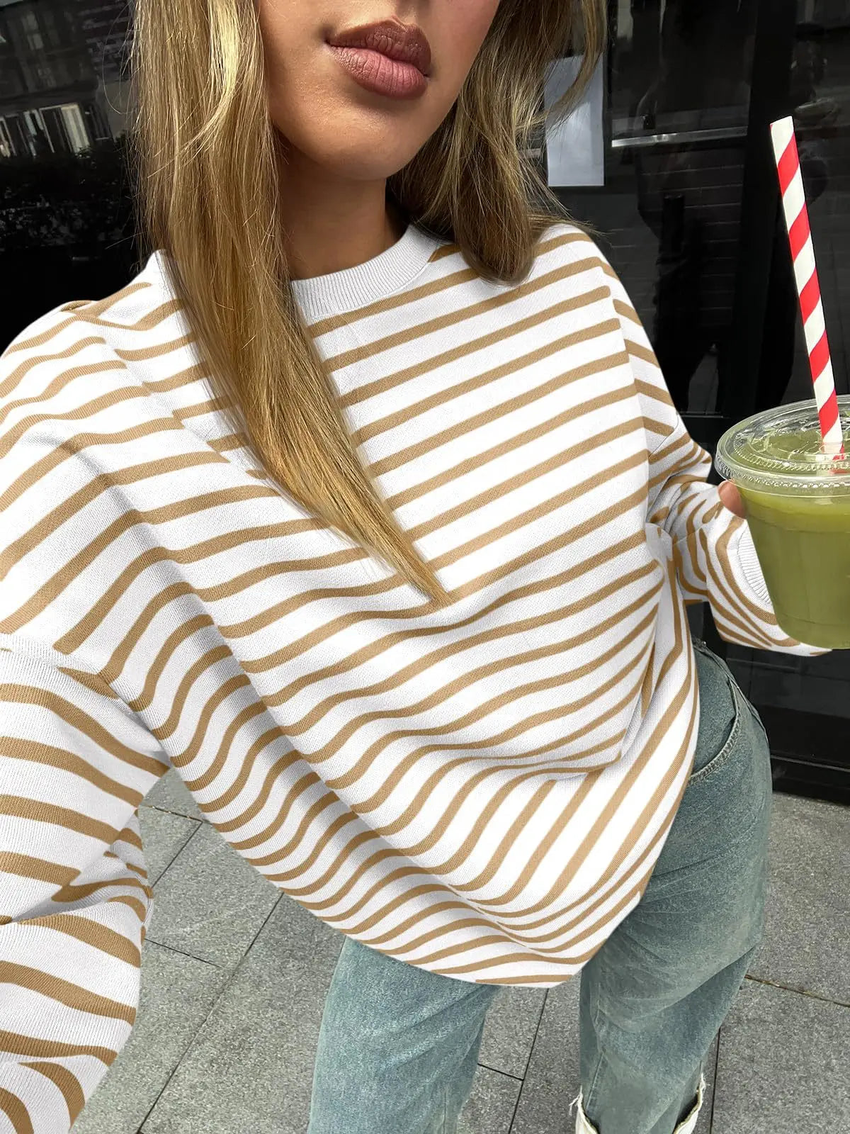 Pullovers Sweatshirts- Casual Stripes Oversized Pullover- - IndioGear.com