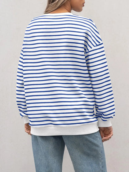 Pullovers Sweatshirts- Casual Stripes Oversized Pullover- - IndioGear.com