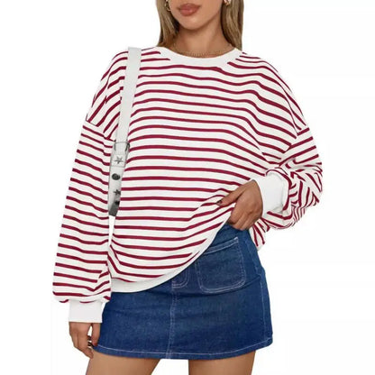 Pullovers Sweatshirts- Casual Stripes Oversized Pullover- - IndioGear.com