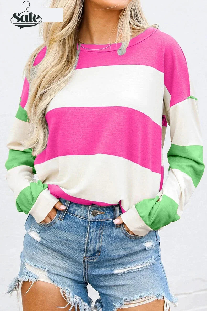 Pullovers Sweatshirts- Comfy Multi-Stripe Sweatshirt- - IndioGear.com