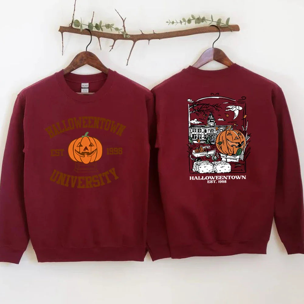 Pullovers Sweatshirts- Cozy Halloweentown University Sweatshirt – Two-Sided Print 🎃👻- Wine Red- IndioGear.com