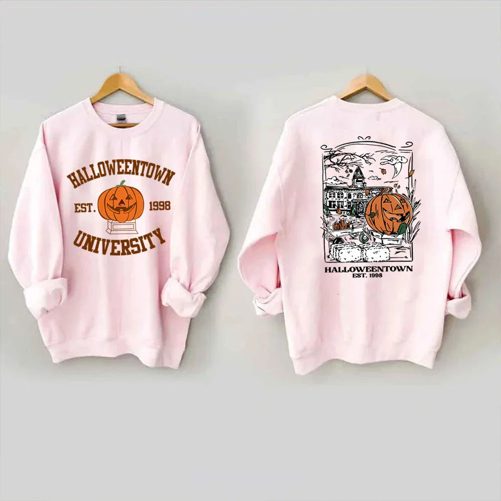 Pullovers Sweatshirts- Cozy Halloweentown University Sweatshirt – Two-Sided Print 🎃👻- Pink- IndioGear.com