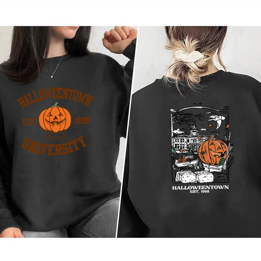 Pullovers Sweatshirts- Cozy Halloweentown University Sweatshirt – Two-Sided Print 🎃👻- black- IndioGear.com