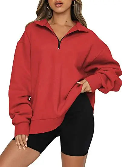 Pullovers Sweatshirts- Half Zip Up Classic Casual Sweatshirts – Earthy Colors- Bright red- IndioGear.com