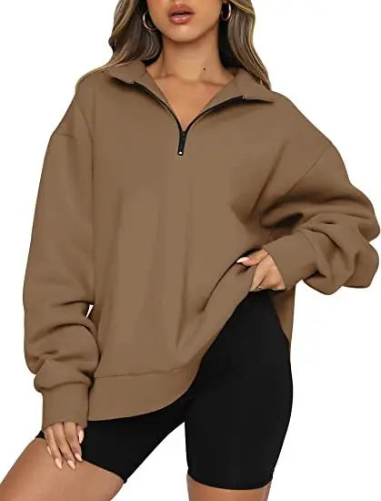 Pullovers Sweatshirts- Half Zip Up Classic Casual Sweatshirts – Earthy Colors- - IndioGear.com