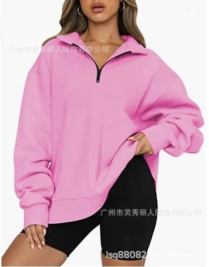 Pullovers Sweatshirts- Half Zip Up Classic Casual Sweatshirts – Earthy Colors- Pink- IndioGear.com