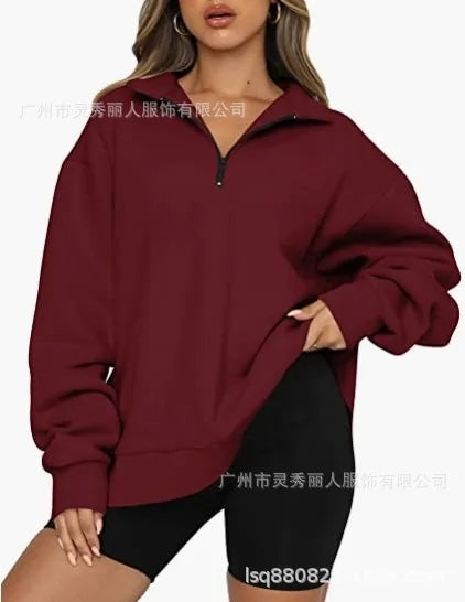 Pullovers Sweatshirts- Half Zip Up Classic Casual Sweatshirts – Earthy Colors- Burgundy- IndioGear.com