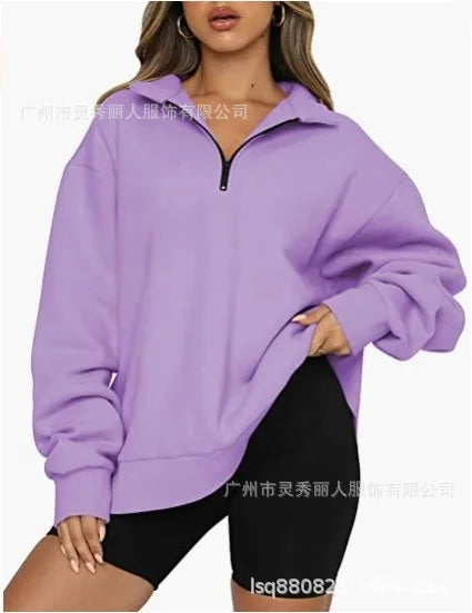 Pullovers Sweatshirts- Half Zip Up Classic Casual Sweatshirts – Earthy Colors- purple- IndioGear.com