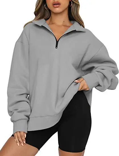 Pullovers Sweatshirts- Half Zip Up Classic Casual Sweatshirts – Earthy Colors- Grey- IndioGear.com