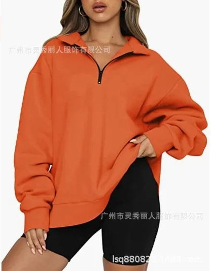 Pullovers Sweatshirts- Half Zip Up Classic Casual Sweatshirts – Earthy Colors- orange- IndioGear.com