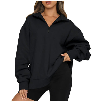 Pullovers Sweatshirts- Half Zip Up Classic Casual Sweatshirts – Earthy Colors- black- IndioGear.com