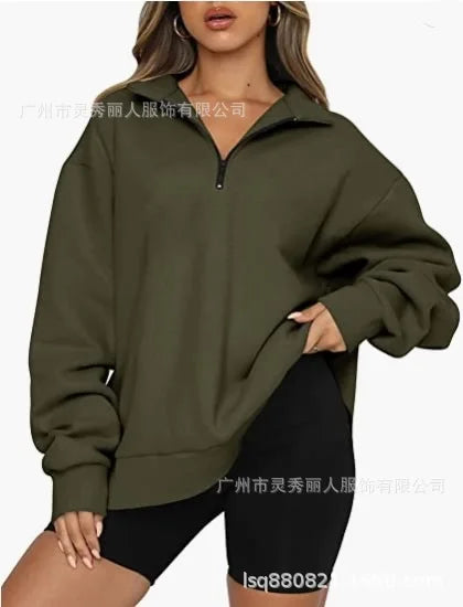 Pullovers Sweatshirts- Half Zip Up Classic Casual Sweatshirts – Earthy Colors- Army green- IndioGear.com