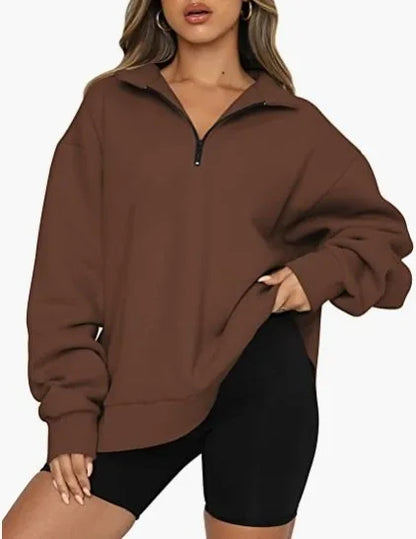 Pullovers Sweatshirts- Half Zip Up Classic Casual Sweatshirts – Earthy Colors- Dark Brown- IndioGear.com