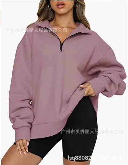 Pullovers Sweatshirts- Half Zip Up Classic Casual Sweatshirts – Earthy Colors- Purple pink- IndioGear.com