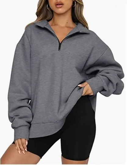 Pullovers Sweatshirts- Half Zip Up Classic Casual Sweatshirts – Earthy Colors- Dark gray- IndioGear.com