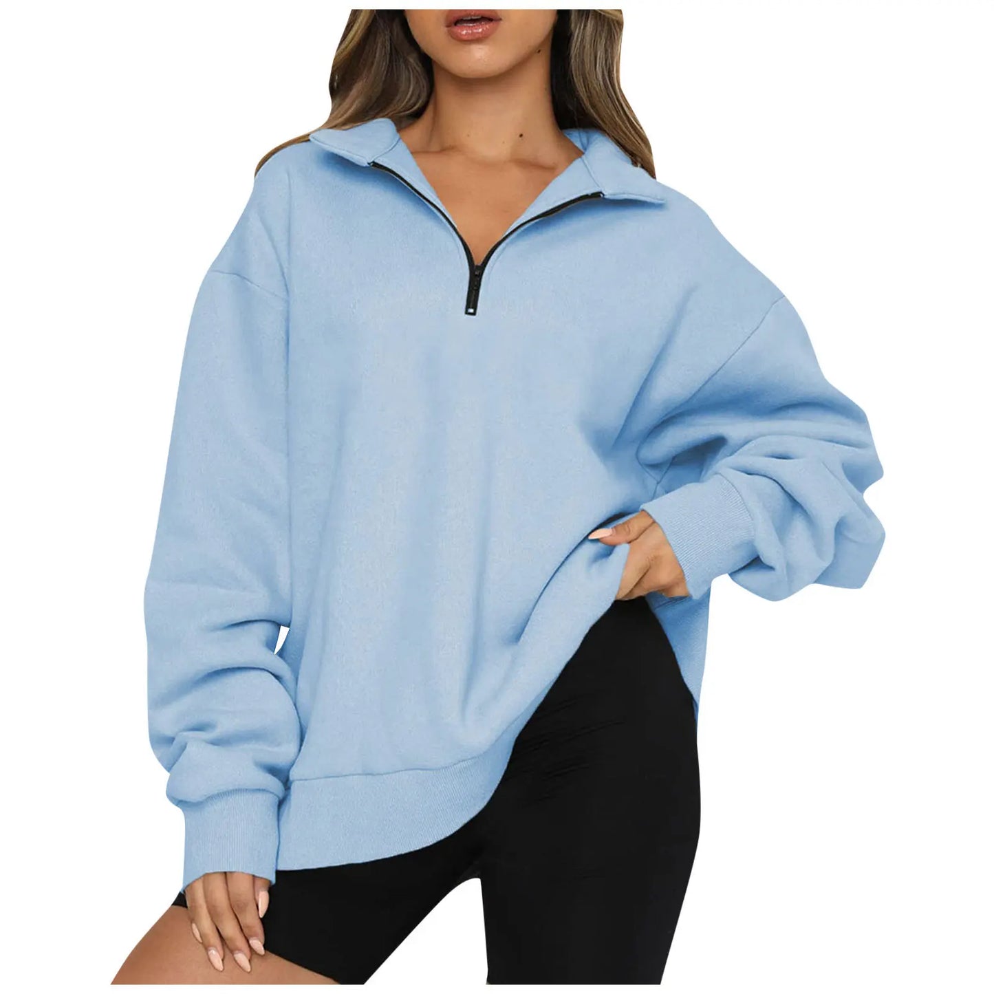 Pullovers Sweatshirts- Half Zip Up Classic Casual Sweatshirts – Earthy Colors- Light Blue- IndioGear.com