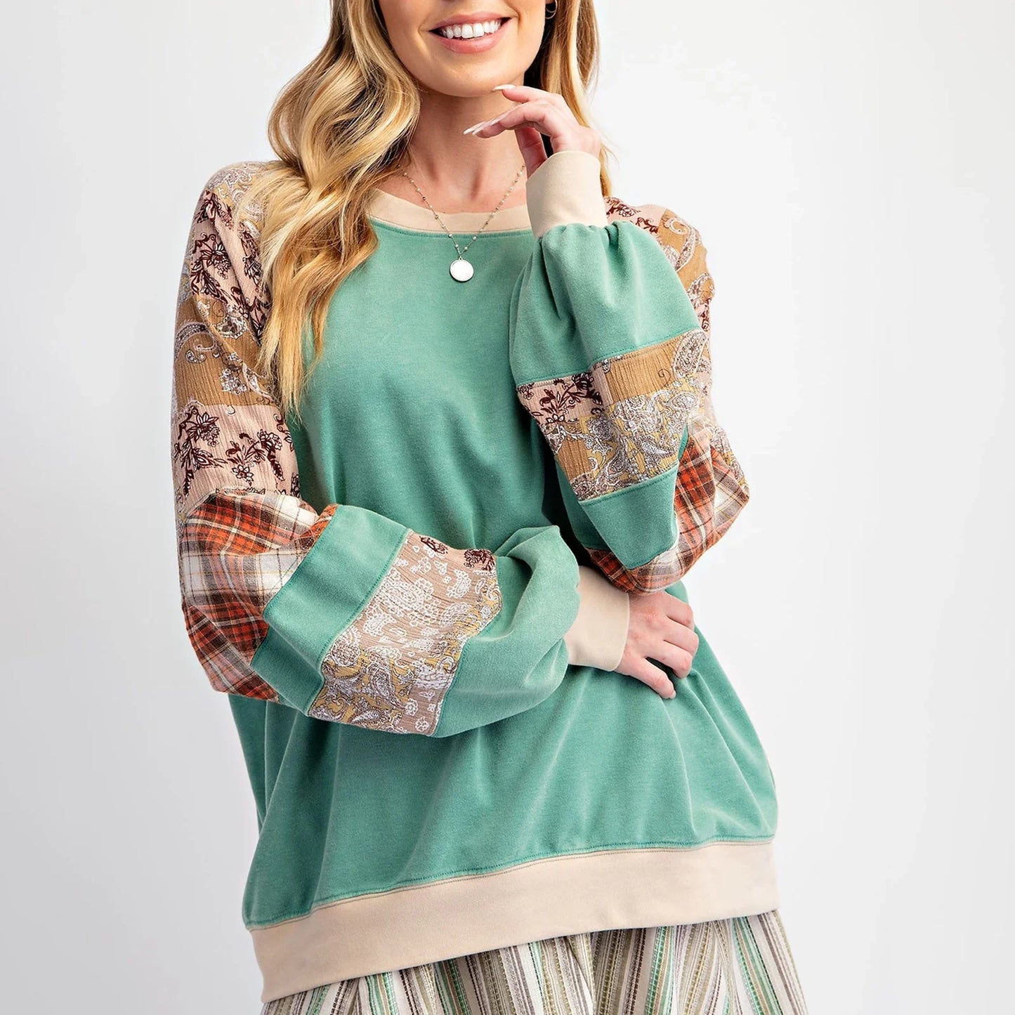 Pullovers Sweatshirts- Mixed Print Oversized Women’s Top- Turtle Lake- IndioGear.com