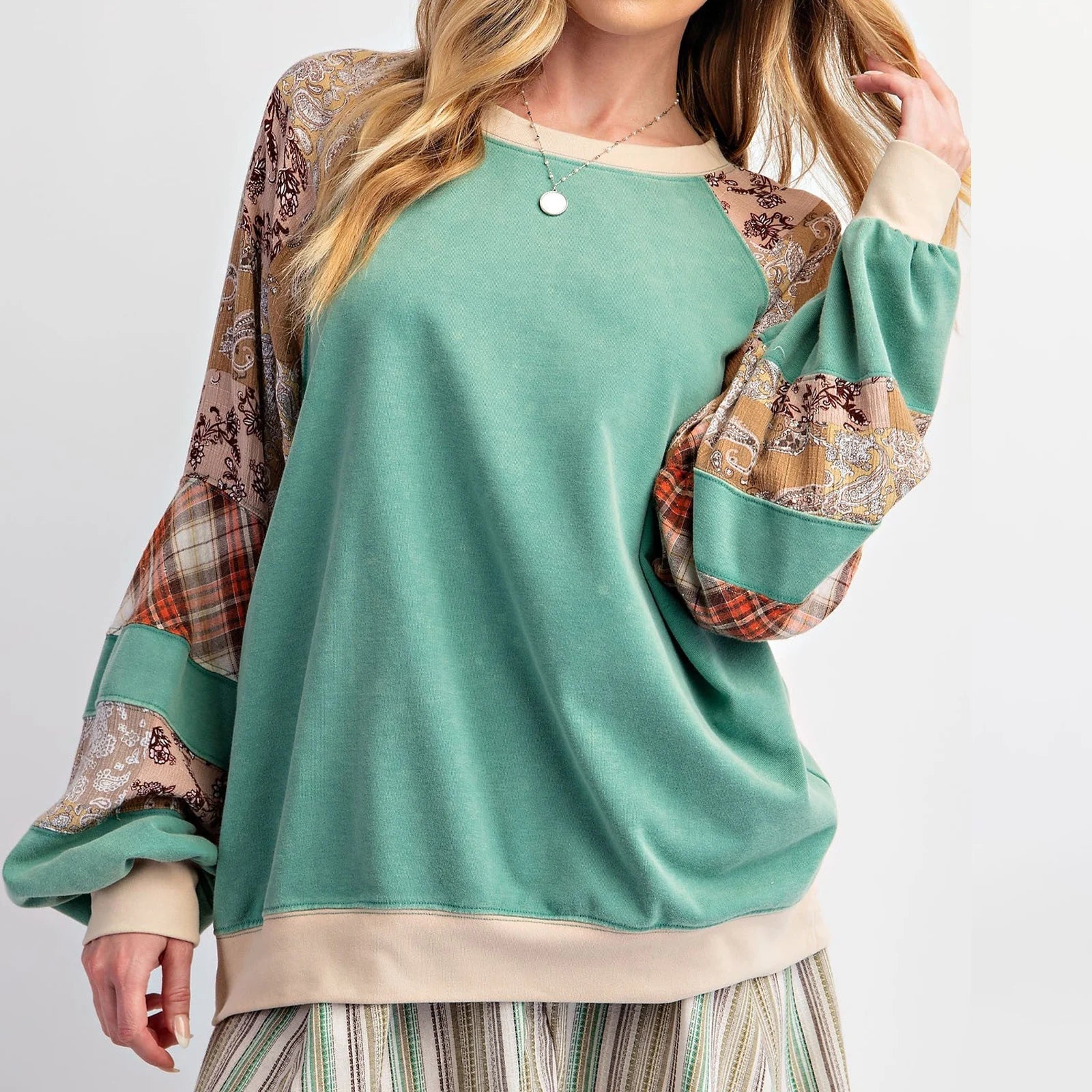 Pullovers Sweatshirts- Mixed Print Oversized Women’s Top- - IndioGear.com