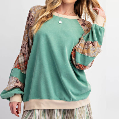 Pullovers Sweatshirts- Mixed Print Oversized Women’s Top- - IndioGear.com