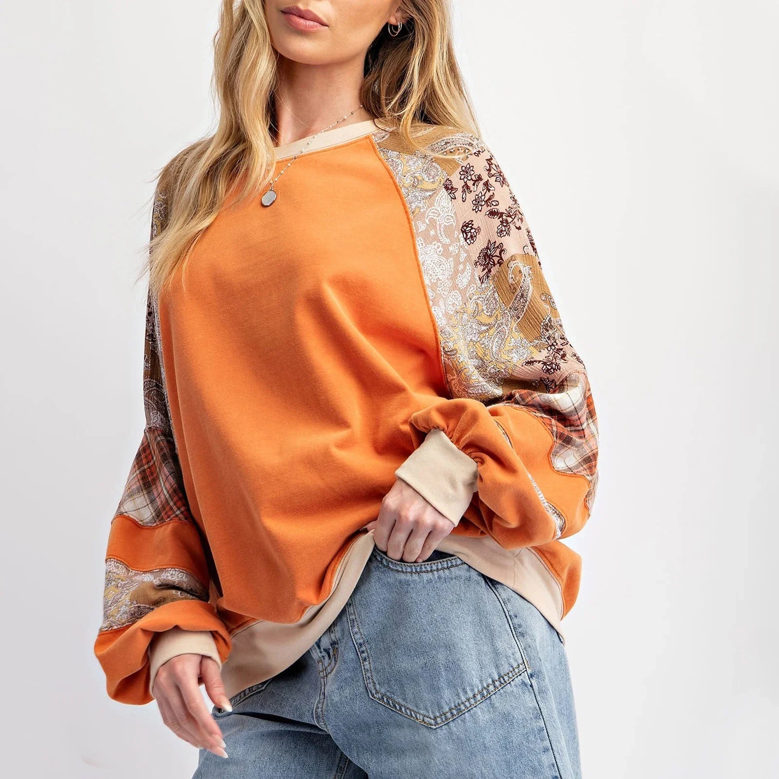 Pullovers Sweatshirts- Mixed Print Oversized Women’s Top- - IndioGear.com