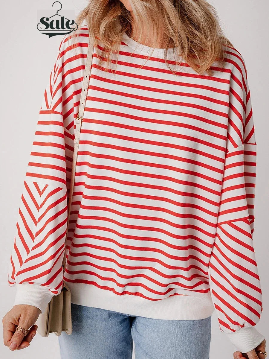 Pullovers Sweatshirts- Red & White Stripe Comfort Top- - IndioGear.com