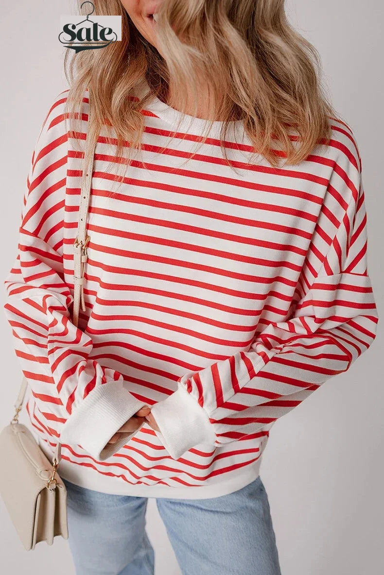 Pullovers Sweatshirts- Red & White Stripe Comfort Top- - IndioGear.com