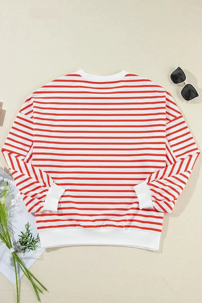 Pullovers Sweatshirts- Red & White Stripe Comfort Top- - IndioGear.com