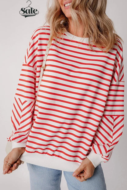 Pullovers Sweatshirts- Red & White Stripe Comfort Top- - IndioGear.com