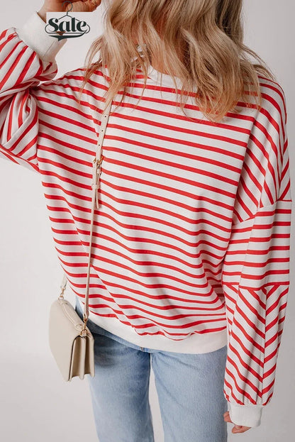 Pullovers Sweatshirts- Red & White Stripe Comfort Top- - IndioGear.com