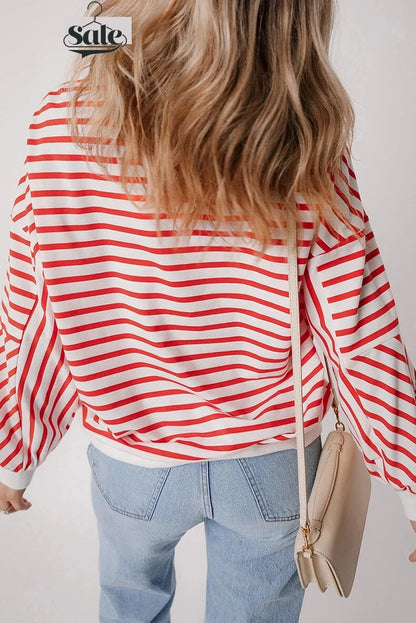 Pullovers Sweatshirts- Red & White Stripe Comfort Top- - IndioGear.com