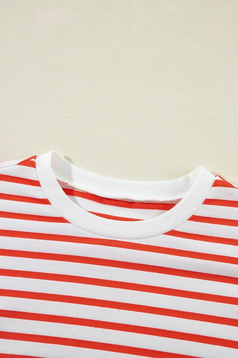 Pullovers Sweatshirts- Red & White Stripe Comfort Top- - IndioGear.com