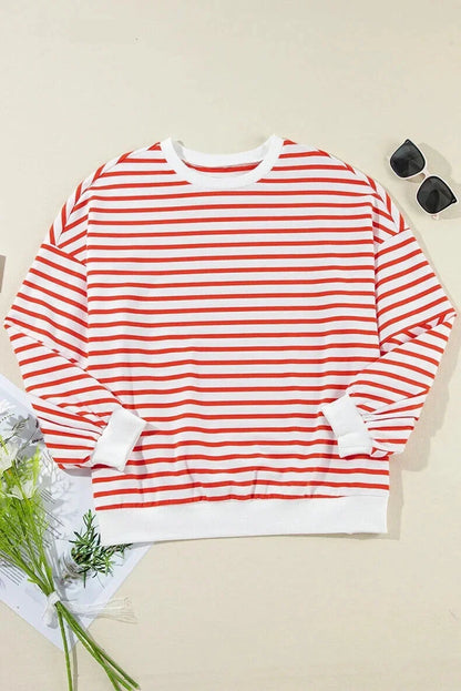 Pullovers Sweatshirts- Red & White Stripe Comfort Top- - IndioGear.com