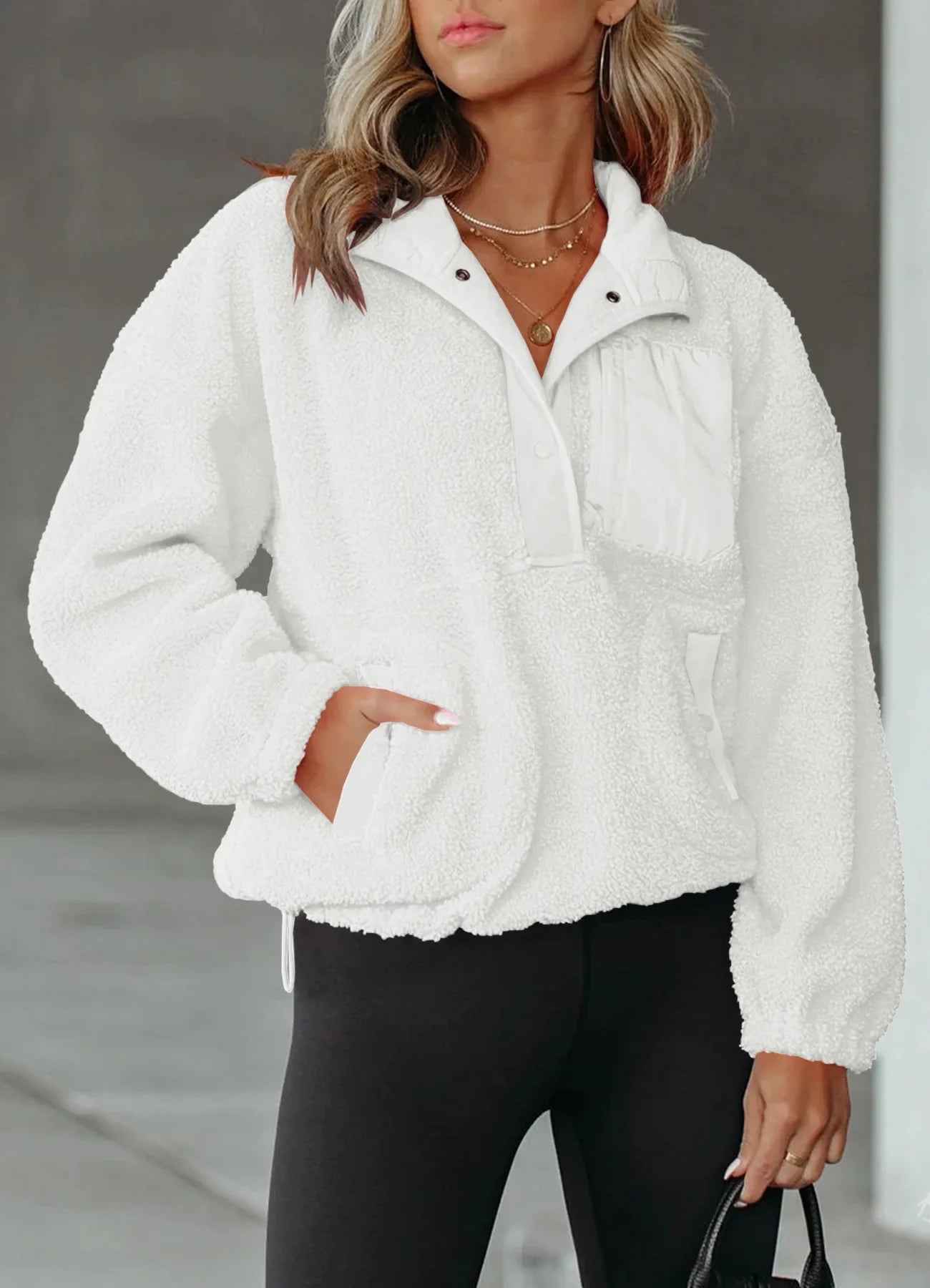 Pullovers- Winter Fleece Sweatshirt Plush Pullover- white- IndioGear.com