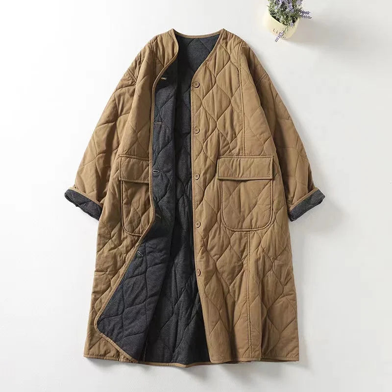 Quilted Coats- Minimalist Collarless Quilted Jacket – Warm & Stylish- - IndioGear.com