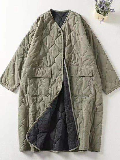 Quilted Coats- Minimalist Collarless Quilted Jacket – Warm & Stylish- Light green- IndioGear.com