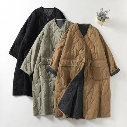 Quilted Coats- Minimalist Collarless Quilted Jacket – Warm & Stylish- - IndioGear.com