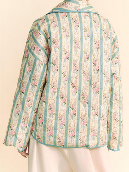 Quilted Jackets- Artistic Floral Quilted Shawl Jacket Boho Throw-On- - IndioGear.com