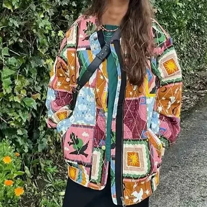 Quilted Jackets- Artistic Patchwork Oversized Quilted Jacket for Women- - IndioGear.com