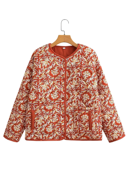 Quilted Jackets- Autumn Essentials Floral Quilted Jacket- - IndioGear.com