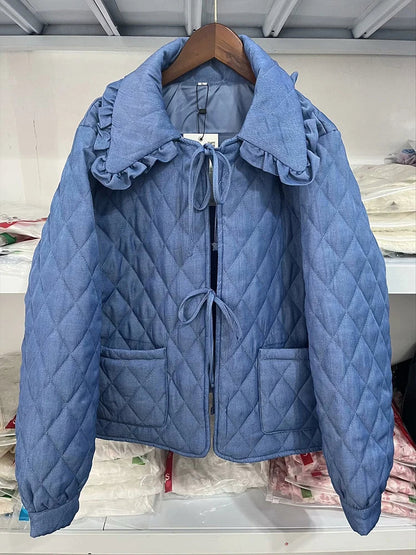 Quilted Jackets- Chic Diamond Quilt Comfort Jacket- Blue- IndioGear.com