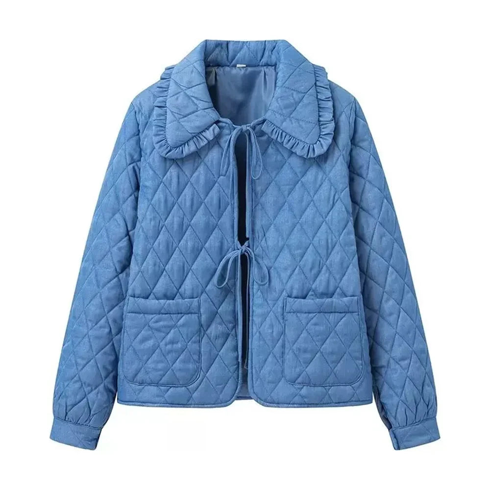 Quilted Jackets- Classic Diamond Quilted Jacket for Women- Blue- IndioGear.com